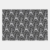 エッフェルタワーズ&フラワーズブラック ラッピングペーパーシート (正面)