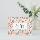 エッフェルタワーバタフライとバラパターンハロー ポストカード (スタンド正面)