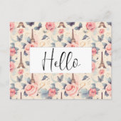 エッフェルタワーバタフライとバラパターンハロー ポストカード (正面)