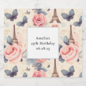 エッフェルタワーバタフライとバラパターン誕生日 ビールラベル (シングルラベル)