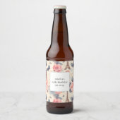 エッフェルタワーバタフライとバラパターン誕生日 ビールラベル (正面)