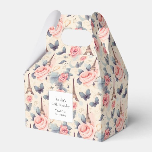エッフェルタワーバタフライとバラパターン誕生日 フェイバーボックス (正面サイド)