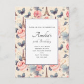 エッフェルタワーバタフライとバラパターン誕生日 ポストカード (正面)