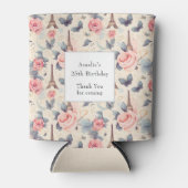 エッフェルタワーバタフライとバラパターン誕生日 缶クーラー (正面)