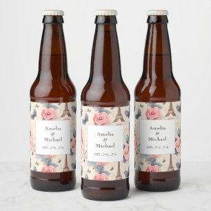 エッフェルタワーバタフライとバラパタ結婚ーン ビールラベル