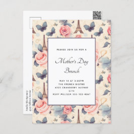 エッフェルタワーバタフライとバラ母の日 ポストカード