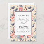 エッフェルタワーバタフライとバラ母の日 招待状 (正面/裏面)