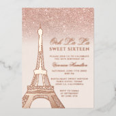 エッフェルタワーバラ金ゴールドグリッターピンクスウィート16 箔招待状 (正面)