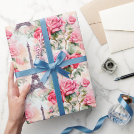 エッフェルタワーパターンパリシックフランスのバラ ラッピングペーパー