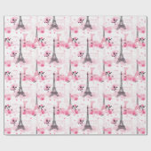 エッフェルタワーパターンパリシックフランスのピンク ラッピングペーパー (フラット)