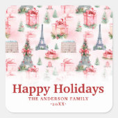 エッフェルタワーパリシックフランスのピンククリスマス スクエアシール (正面)