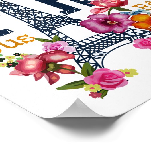 エッフェルタワーパリシャツサルットフラワーイングパリフラ ポスター (角)