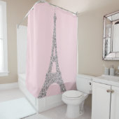 エッフェルタワーパリシルバーピンクスワロフスキークリスタル シャワーカーテン (インサイチュ)