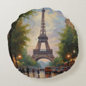 エッフェルタワーパリトラベルヴィンテージレトロアート ラウンドクッション (裏面)