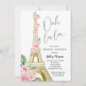 エッフェルタワーパリピンクフラワーズブライダルシャワー 招待状 (正面)