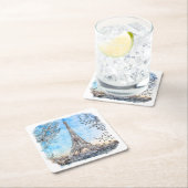 エッフェルタワーパリフランスハンドドローウォーター色 スクエアペーパーコースター (インサイチュ)