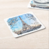 エッフェルタワーパリフランスハンドドローウォーター色 スクエアペーパーコースター (アングル)