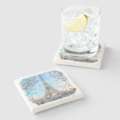 エッフェルタワーパリフランスハンドドローウォーター色 ストーンコースター (横)