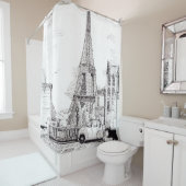 エッフェルタワーパリフランスペンインクイラストレーション シャワーカーテン (インサイチュ)