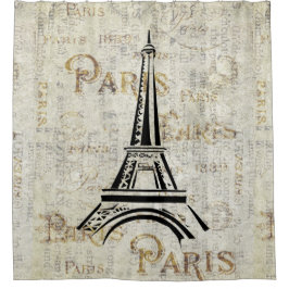 エッフェルタワーパリフランスヴィンテージはがきデザイン シャワーカーテン