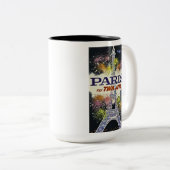 エッフェルタワーパリフランスヴィンテージ旅行ポスター ツートーンマグカップ (正面右)