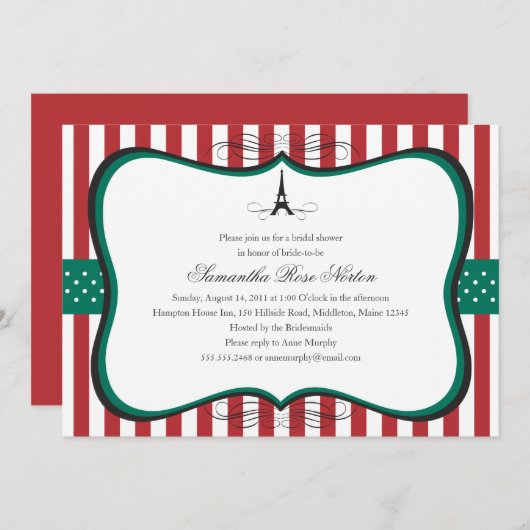 エッフェルタワーパリブライダルシャワー 招待状 (正面/裏面)