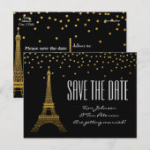 エッフェルタワーパリブラック金ゴールド保存日 案内ポストカード (正面/裏面)