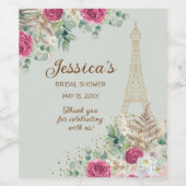 エッフェルタワーパリミントグリーンブライダルシャワー ワインラベル (シングルラベル)