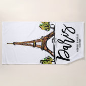 エッフェルタワーパリロマンチックカップル ビーチタオル (正面)