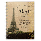 エッフェルタワーパリヴィンテージマップ金ゴールドモノグラム写真 ノートブック (正面)