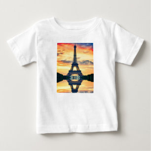 エッフェルタワーパリ夕べヨーロッパトラベル ベビーTシャツ