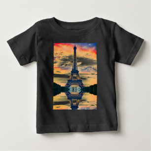エッフェルタワーパリ夕べヨーロッパトラベル ベビーTシャツ