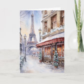 エッフェルタワーパリ通りウォーターカラークリスマス シーズンカード (正面)