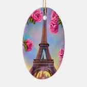 エッフェルタワーパーソナライズされたピンクローズシックなクリスマス セラミックオーナメント (右)