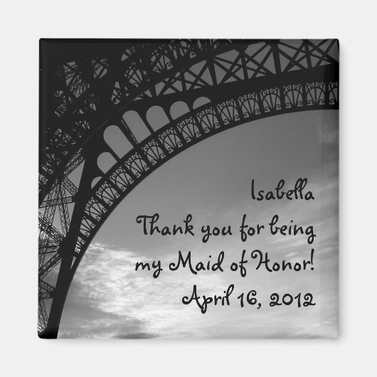 エッフェルタワーパーソナライズされたメイド・オブ・オーナー（花嫁付き添い人）磁石 マグネット (正面)
