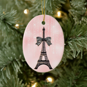 エッフェルタワーピンクとブラッククリスマス セラミックオーナメント