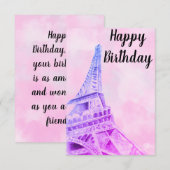 エッフェルタワーピンクハッピーバースデーはがき サンキューカード (正面/裏面)