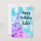 エッフェルタワーピンクハッピーバースデーシスター サンキューカード (正面)