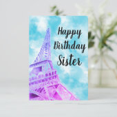 エッフェルタワーピンクハッピーバースデーシスター サンキューカード (スタンド正面)
