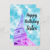 エッフェルタワーピンクハッピーバースデーシスター サンキューカード (正面/裏面)