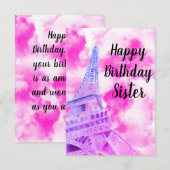 エッフェルタワーピンクハッピーバースデーポストカード サンキューカード (正面/裏面)