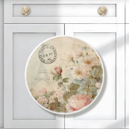 エッフェルタワーピンクフランスののヴィンテージフローラ分離 セラミックノブ