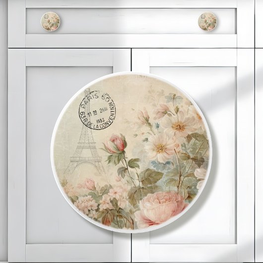 エッフェルタワーピンクフランスののヴィンテージフローラ分離 セラミックノブ