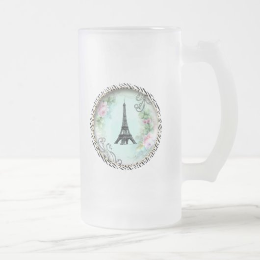 エッフェルタワーピンクローズ&ゼブラプリント フロストグラスビールジョッキ (右)