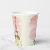 エッフェルタワーピンク金ゴールドグリッターハッピーバースデー 紙コップ (右)