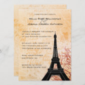 エッフェルタワーピーチ結婚式招待状 招待状 (正面/裏面)