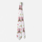 エッフェルタワーフラワーズピンクハートパリフランスの ネクタイ (正面)