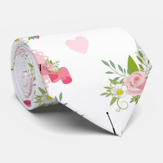 エッフェルタワーフラワーズピンクハートパリフランスの ネクタイ (ロール)