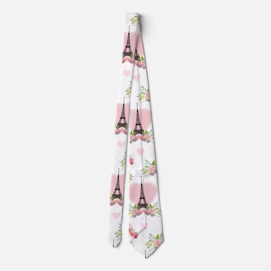 エッフェルタワーフラワーズピンクハートパリフランスの ネクタイ (裏面)