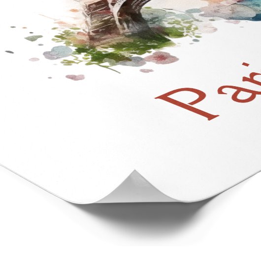 エッフェルタワーフラワーフローラウォーターカラーパリフランス ポスター (角)